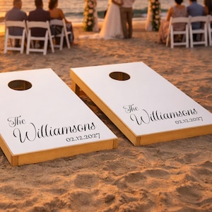 2 Hochzeit Cornhole Aufkleber, Familie Name und Datum corn Hole Spiel Schilder Aufkleber, Jubiläum personalisierte benutzerdefinierte Aufkleber