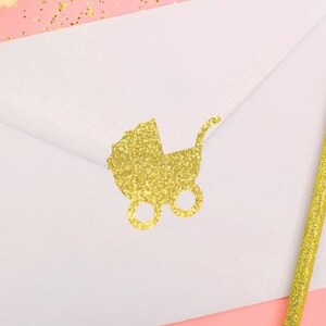 Baby Shower Invitation Envelope Seals, 20 Glitter Baby Carriage ...