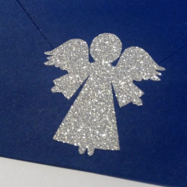 20 Glitter Gold or Silver Christmas Angel Stickers, Holiday Envelope stickers, Envelope Seals, gift wrapping, glitter Stickers, adhesive