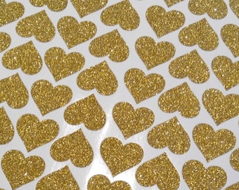 20 heart stickers, glitter envelope seals, Gold glitter heart sticker, glitter wall decals, paper label, letter seal, adhesive seal