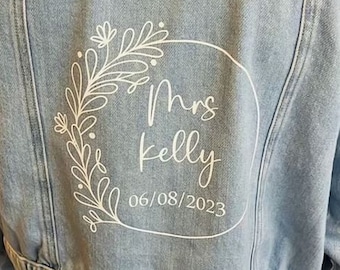 aangepaste opstrijktransfer voor bruiloft spijkerjasje, opstrijkbare bruid bruid, jas DIY, bruidsjas, bijpassende outfits voor mevrouw en mijnheer