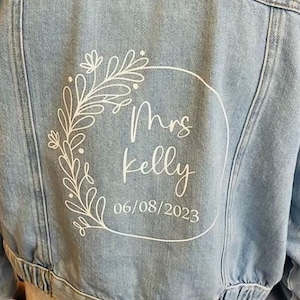 Transferencia de plancha personalizada para chaqueta vaquera de boda, parche de plancha para novia, chaqueta de boda DIY, chaqueta de novia, trajes a juego de señora y señor