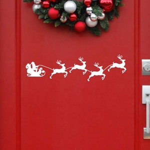 christmas Vinyl door decal, Santas sleigh with reindeers Wall Stickers, laptop sticker, xmas door stickers, holiday decor, holiday murals