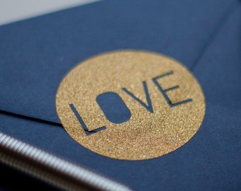20 love stickers, glitter wedding decor, love envelope seals, bridal shower stickers, gold round envelope seal, wedding seals, bachelorette