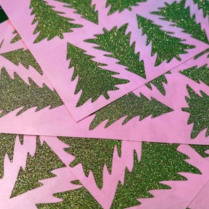 20 Glitter Gold or Silver Christmas Tree Stickers, Holiday Envelope stickers, Envelope Seals, gift packaging, , glitter Stickers, adhesive