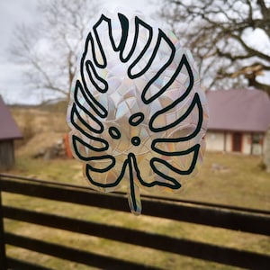 monstera window cling, monstera leaf suncatcher, monstera window decal, rainbow maker, suncatcher for window, rainbow suncatcher sticker