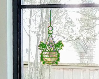 colgante de la ventana de la planta, calcomanía de ventana de maceta suculenta, fabricante de arco iris, atrapasol para ventana, pegatina de atrapel solar arco iris, apego de ventana de planta