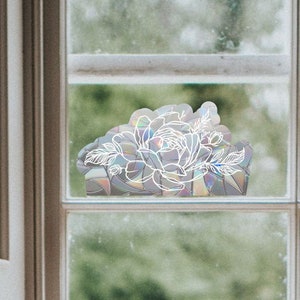 floral border suncatcher, peonies window decal, rainbow maker, suncatcher for window, rainbow suncatcher sticker, window cling