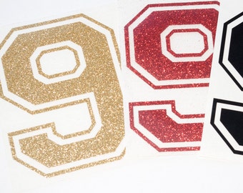 iron on varsity number, glitter iron on vinyl, shirt design, diy heat transfer, varsity style tank top, custom number heat transfer patch