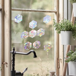 9 つの六角形のサンキャッチャー、ハニカム ウィンドウ デカール、レインボー メーカー、ウィンドウ用サンキャッチャー、レインボー サンキャッチャー ステッカー