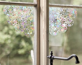 floral lace window corner suncatcher, lace window decal, rainbow maker, suncatcher for window, rainbow suncatcher sticker,  window cling