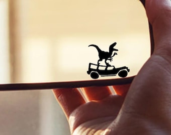 t-rex off road car easter egg decal, small sticker for car windshield or mirror, removable sticker, windscreen decal, tiny hidden decals