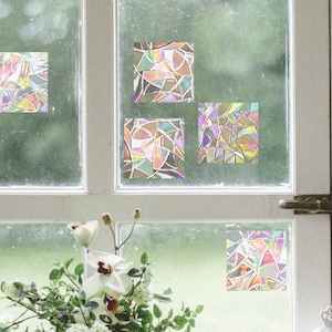 8 acchiappasole quadrati, adesivi per finestre a forma di quadrati, creatore di arcobaleni, acchiappasole per finestra, adesivo acchiappasole arcobaleno geometrico