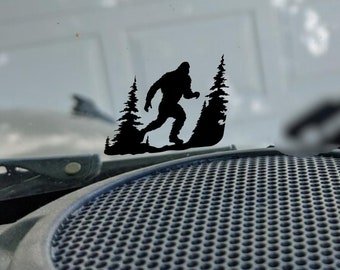 sasquatch bigfoot easter egg decal, small sticker for car windshield or mirror, removable sticker, windscreen yeti tiny pine trees decals