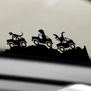 dinosaurs driving suv easter egg decal, small sticker for car windshield or mirror, removable sticker, windscreen decal, tiny hidden decals