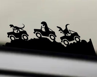 dinosaurs driving suv easter egg decal, small sticker for car windshield or mirror, removable sticker, windscreen decal, tiny hidden decals