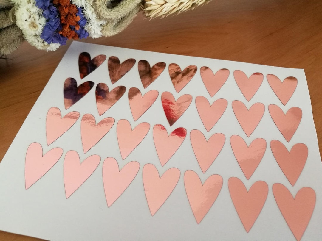 20 Rose Gold Foil Heart Stickers, Gold Foil Envelope Seals, Heart