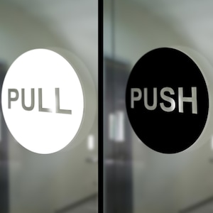PUSH PULL stickers for door, push pull door sign, push pull decal, store door vinyl decal, door handle decal, safety sign, salon door sign