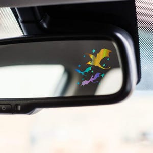 dragon rear view mirror sticker, mirror decal, small decal for car windshield, color changing holographic sticker, tiny hidden decals