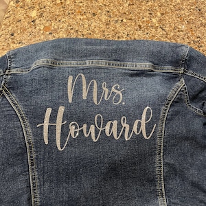 custom mrs wedding jacket transfer, custom iron on patch, custom denim jacket, bride jacket, custom mrs jacket, personalised jean jacket