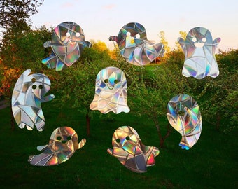 8 cute ghosts suncatchers, ghostie window decal, rainbow maker, suncatcher for window, rainbow suncatcher sticker, halloween window cling