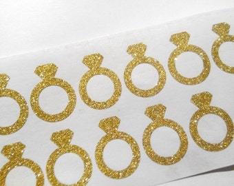 20 glitter diamond ring stickers, bachelorette party stickers, wedding invitations seal, enagagement party, rose gold placecard stickers