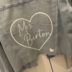 Custom Last Name Iron on - unique wedding jacket transfer with your special day. Customizable wedding iron on transfer.