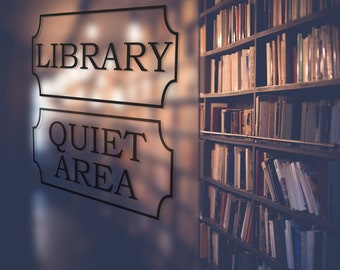 Custom library sign / reading hall sign, vinyl decal for organizing books, shelves, making rules, quiet sign, book store decal