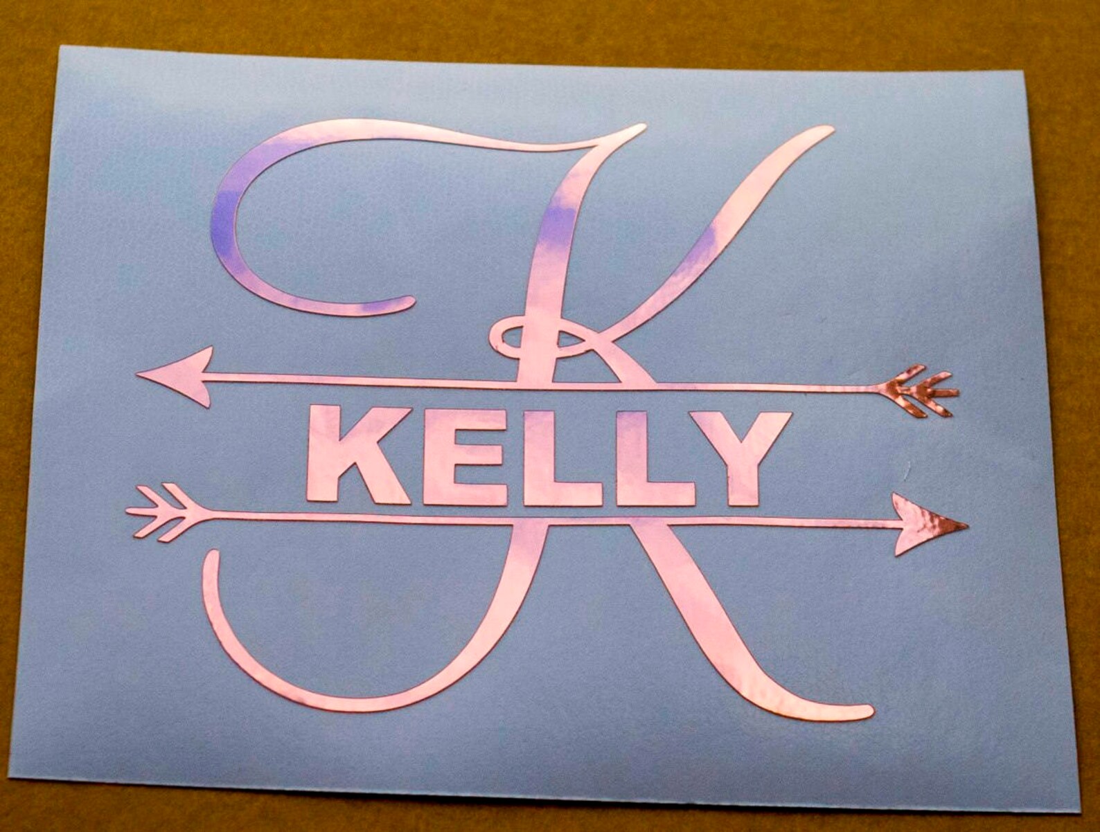 Rose Gold Name Decal, Gold Foil Custom Monogram, Rose Gold Custom Name With Arrows, Split
