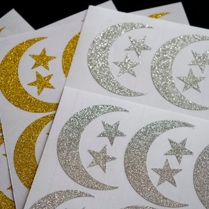 moon and stars stickers, glitter envelope seals, glitter star labels, gold or silver envlope seals,  glitter wall stickers, wedding decor