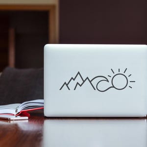 Mountain Sun Wave decal, sunset mountain art, outdoor boho style decal, minimalist nature laptop stikcer, surf and hike vibe