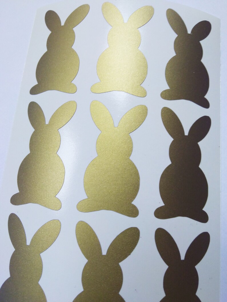 30 gold easter bunny stickers, easter party invitations, baby announcement decor, bunny envelope seals, baby birthday party favors image 2
