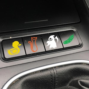 set of 4 blank button stickers, blank button decals, removable sticker for car buttons, dash button stickers duck cat grim reaper pickle