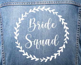 Bride Squad Denim Jas Transfer, Bride Squad htv applique, DIY bruiloft bruidsmeisje jas, bruidsmeisje letters, bruidsmeisje jean jas