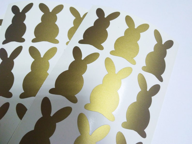 30 gold easter bunny stickers, easter party invitations, baby announcement decor, bunny envelope seals, baby birthday party favors image 3