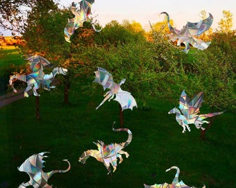 8 attrape-soleil dragons, décalcomanie de fenêtre, fabricant d'arc-en-ciel, attrape-soleil pour fenêtre, autocollant attrape-soleil arc-en-ciel, autocollant de fenêtre livresque