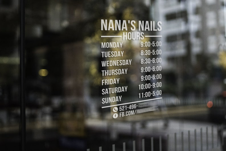 Salon Open Hours Decal Business Storefront Decal Nail Studio Etsy