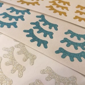 20 glitter eyelash stickers, unicorn party decor, unicorn eyelashes envelope seals, gold or silver decor glitter, bling sparkly stickers