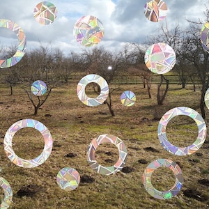 18 rings and circles suncatcher, geometrical window decal, rainbow maker, suncatcher for window, rainbow suncatcher sticker