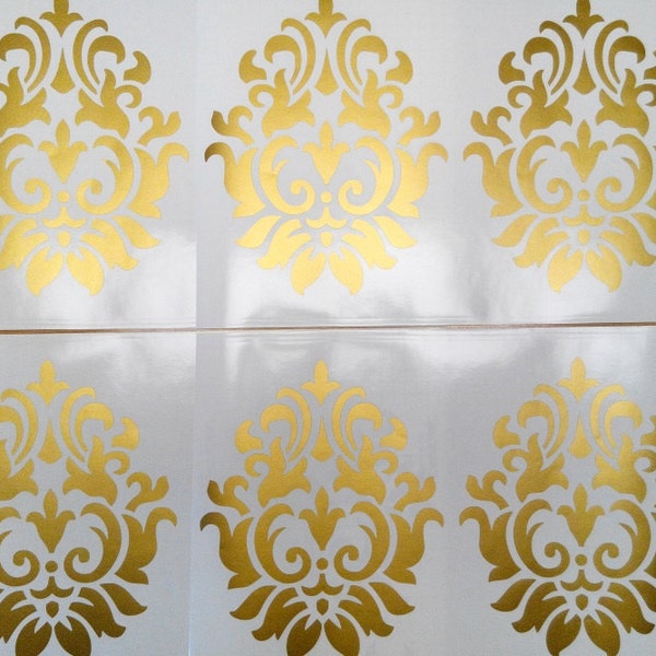 5 damask decals, damask sticker, art deco wallpaper decal, decorative wall pattern sticker, gold metallic decal, flourish ornament