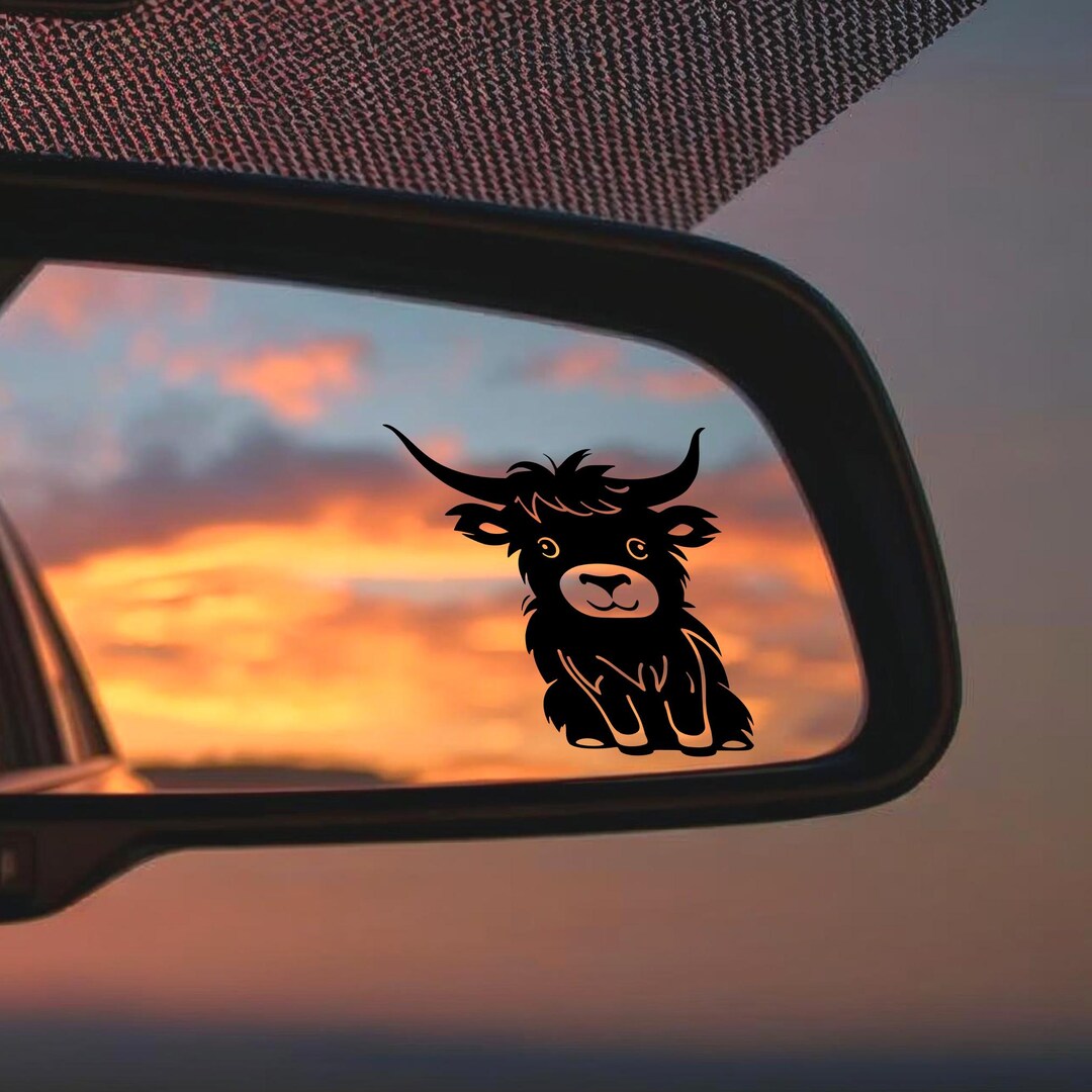 Highland Cow Decal, Small Sticker, Rear View Mirror Decal for Car ...