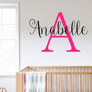 Monogram Decal, Custom Name and Initial, Personalized monogram decal, Girls room decor, Wall decal monogram, nursery wall decor personalized