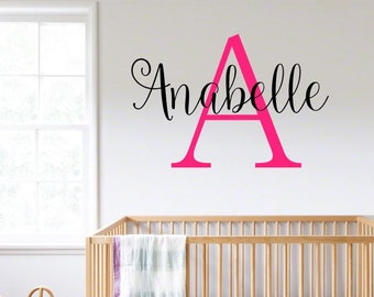 Monogram Decal, Custom Name and Initial, Personalized monogram decal, Girls room decor, Wall decal monogram, nursery wall decor personalized
