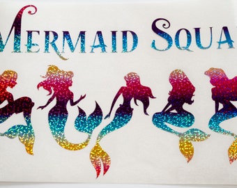 mermaid squad shirt iron on, mermaid glitter designs, mermaid squad tank top, diy heat transfer, Ariel designs, mermaid beach party