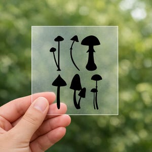 6 Pilz-Bügelbilder, Hexen-HTV-Vinyltransfers, Bügelapplikationen, kleines DIY-Patch-Design, glitzernde, matte, holografische Farben