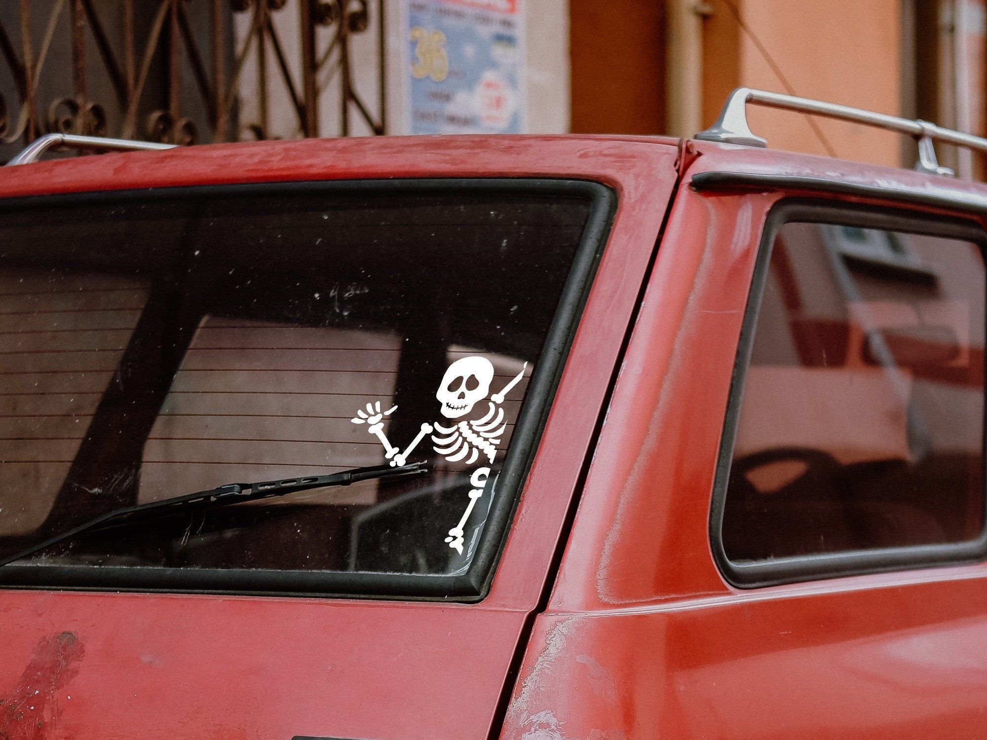 skelet sticker, schattig wuivend skelet autoruitsticker, verwijderbare vinyl sticker voor auto, bumperstickers, halloween peeker stickers