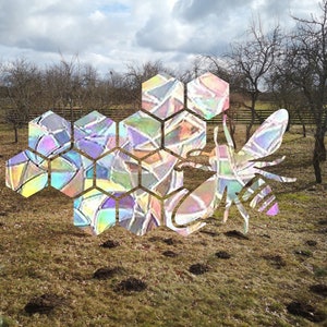 suncatcher sticker honeycomb bee, honey bee window decal, rainbow maker cling
