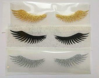 eyelash iron on, eyelash applique, glitter eyelash patch, eyelashes diy for shirt, heat transfer, eyelash diy designs, iron on htv applique