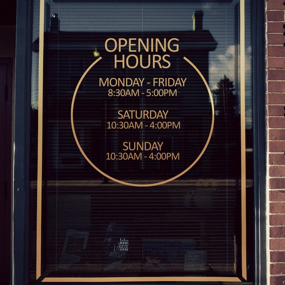 Elegant Decorative Custom Business Hours Decal Window Sticker Sign Door 