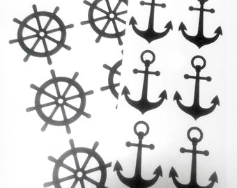 18 anchor and ship wheel stickers, blue glitter envelope seals, nautical party decor for envelopes, anchor decals, envelope labels